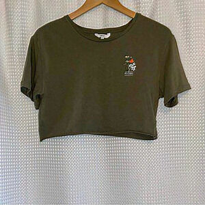 Women’s Defrost stretchy cotton Crop top‎ T-Shirt kaki size Medium